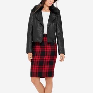 The Limited Red & Black Buffalo Check Plaid Pencil Skirt Rayon Blend Size 12 ❣️